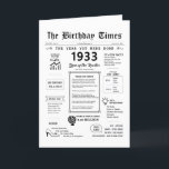 1933 The Year You Were Born Birthday Card<br><div class="desc">Step into a time capsule as you unveil our enchanting 1933 birthday card, overflowing with historical details, and significant milestones from yesteryears. Crafted especially for your cherished one's special day, this distinctive voyage through the 1930's guarantees to etch their birthday into memory. Bursting with intriguing trivia and snapshots of history,...</div>