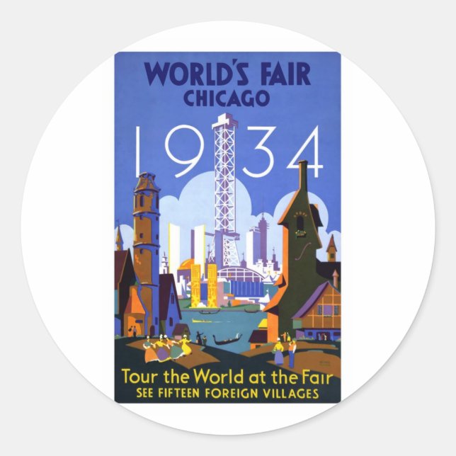 1934 Chicago World's Fair Classic Round Sticker (Front)