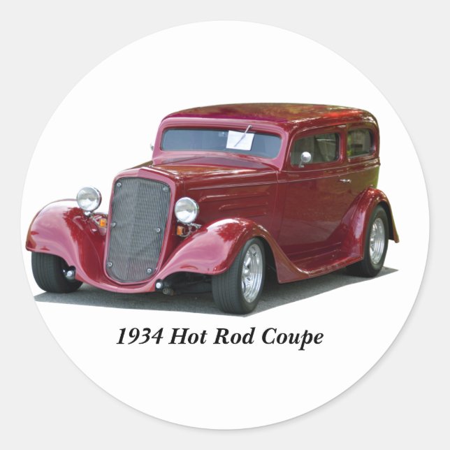 1934 Customised Coupe Hot Rod Classic Round Sticker (Front)