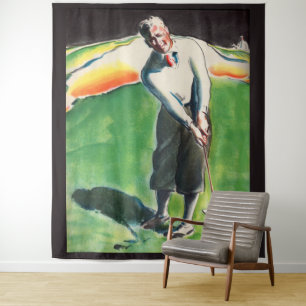 1934 golfing print tapestry