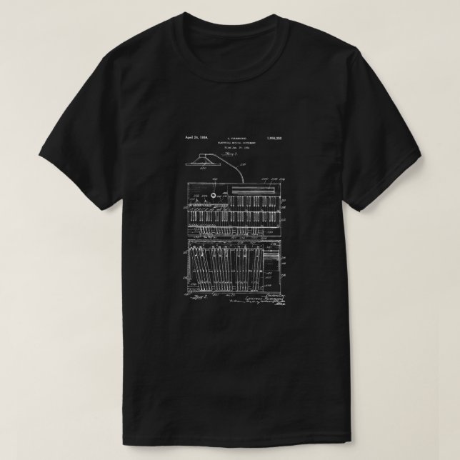 1934 Hammond Organ Patent Arts Baseball ¾ Sleeve T-Shirt (Design Front)
