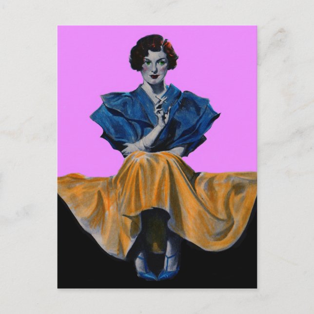 1934 pretty lady enjoying a Chesterfield Postcard (Front)