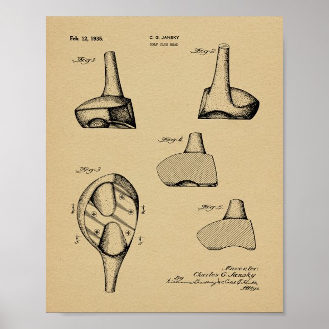 1935 Driver Golf Club Patent Art Drawing Print (Front)