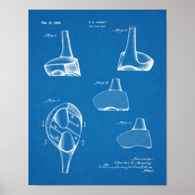 1935 Driver Golf Club Patent Art Drawing Print (Front)