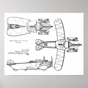 1935 Flying Car Boat Aeroplane Patent Drawing Poster