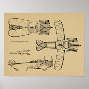 1935 Flying Car Boat Aeroplane Patent Drawing Poster