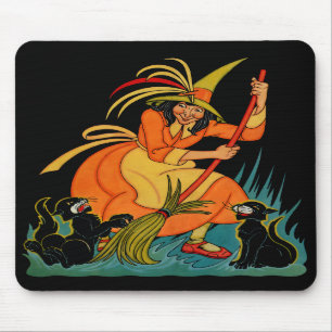 1935 Halloween Witch with Cats Mousepad
