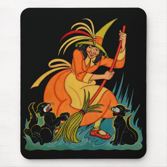 1935 Halloween Witch with Cats Mousepad (Front)