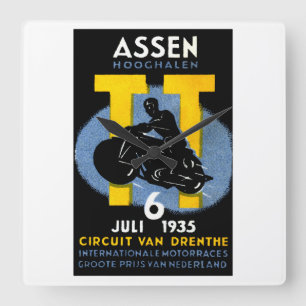 1935 International Motorcycle Races Square Wall Clock