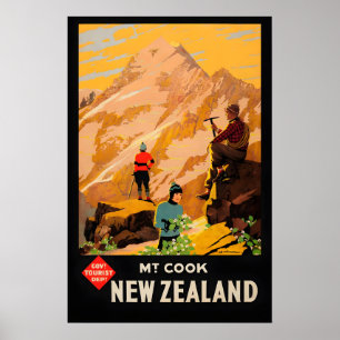 1935 Mt. Cook New Zealand Vintage Style Climbing Poster