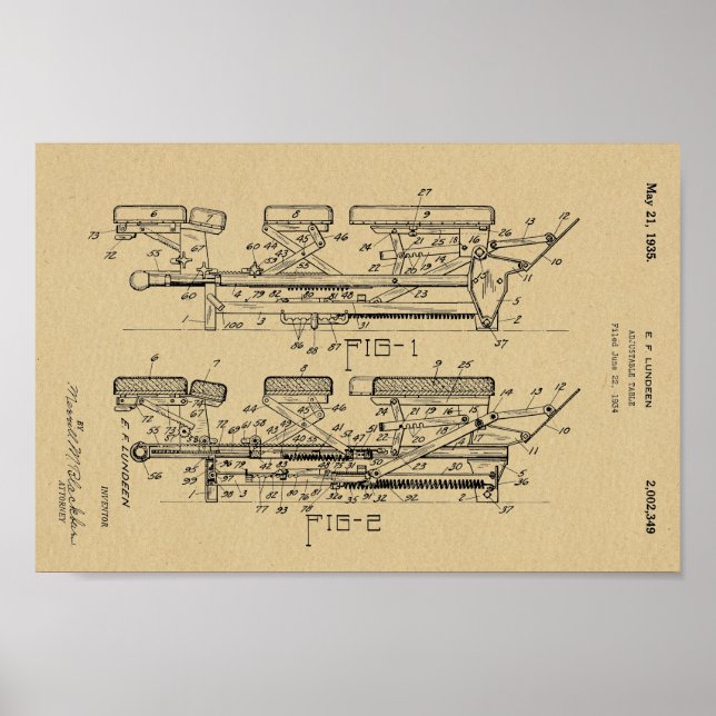 1935 Vintage Chiropractic Table Patent Art Print (Front)