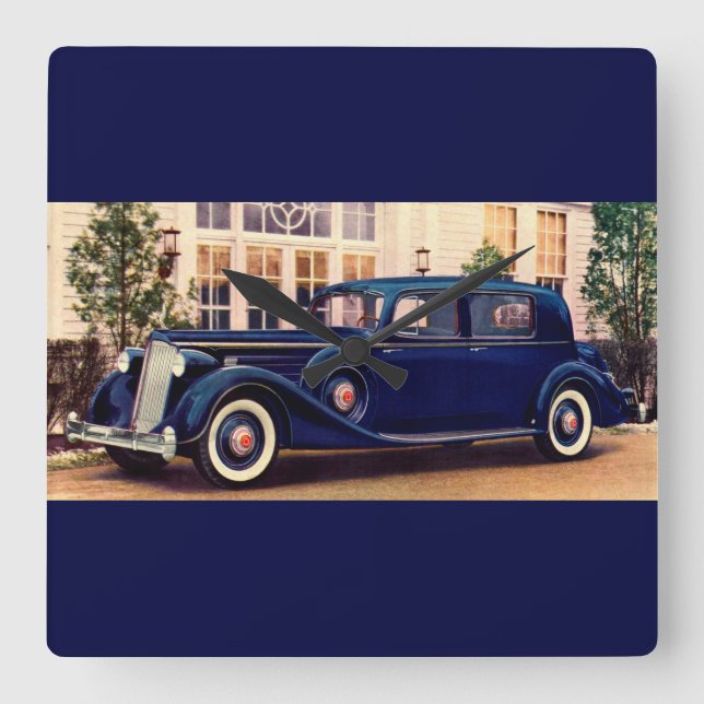 1936 blue Packard Square Wall Clock (Front)