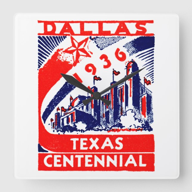 1936 Dallas Texas Centennial Square Wall Clock (Front)