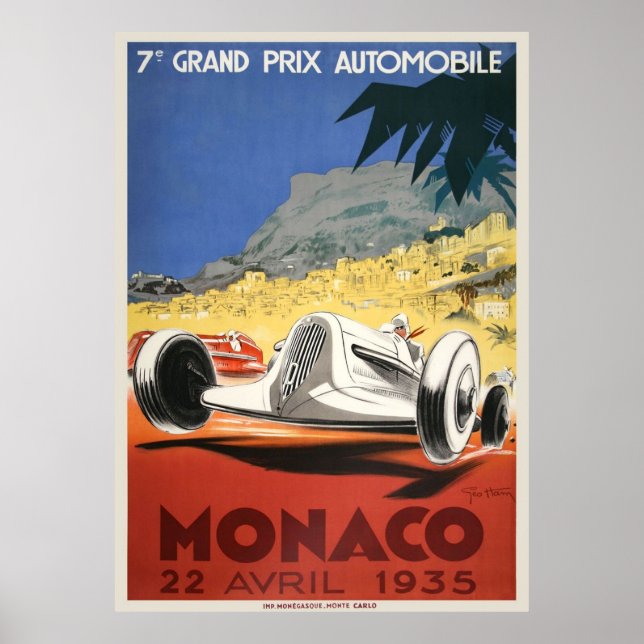 1936 Monaco Grand Prix Vintage Poster (Front)