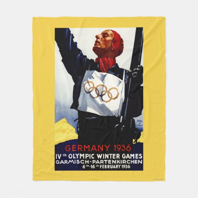 1936 Olympic Winter Games Advertisement Poster Fleece Blanket (Front)