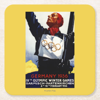 1936 Olympic Winter Games Advertisement Poster Square Paper Coaster