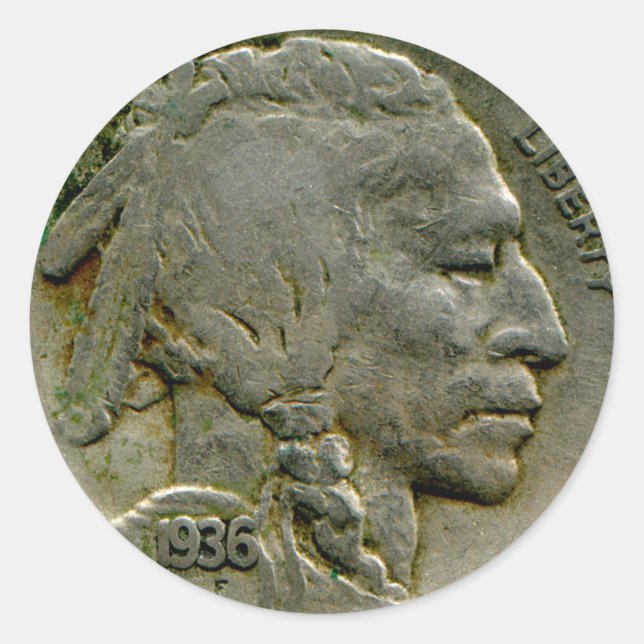 1936 US 'Buffalo' nickel heads sticker (Front)