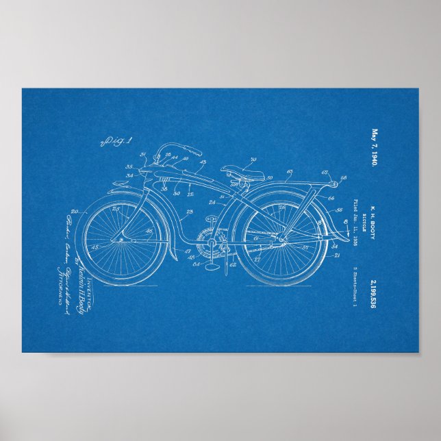 1936 Vintage Bicycle Patent Blueprint Art Print (Front)