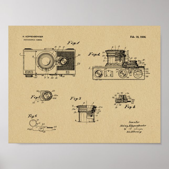 1936 Vintage Camera Patent Art Drawing Print (Front)