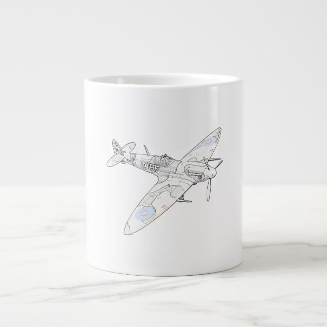 1936 WWII Spitfire Fighter Aircraft-colour Large Coffee Mug (Front)