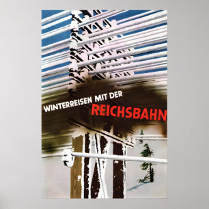 1937 German Railways Winter Travel Poster Vintage