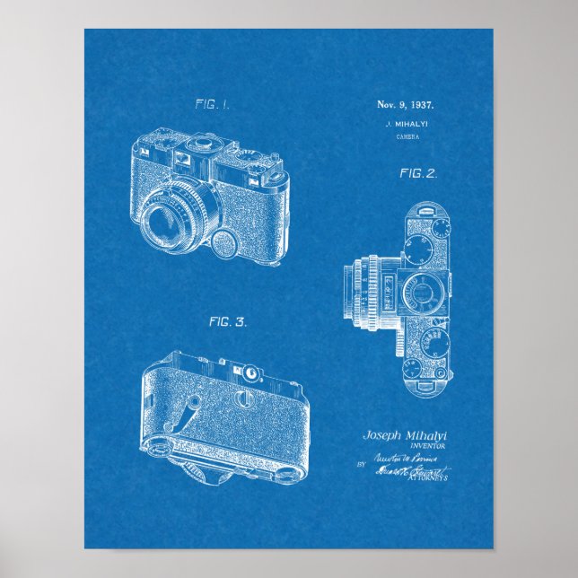 1937 Old Camera Patent Art Blueprint Drawing Poster (Front)