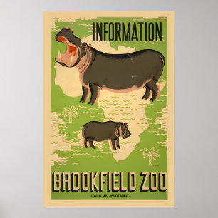 1937 See the Hippo at the Brookfield Chicago Zoo! Poster