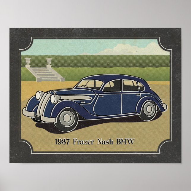 1937 Vintage Blue Frazer Nash Car Poster (Front)