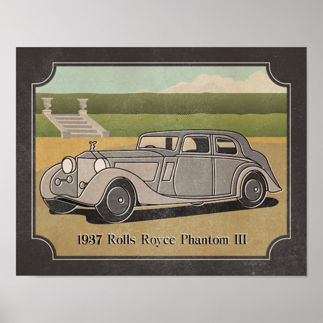1937 Vintage Silver Grey Car Poster (Front)