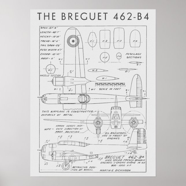 1938 Aviation Airplane Breguet 462-B4 Art Print (Front)