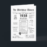 1938 The Year You Were Born Birthday Card<br><div class="desc">Journey through time with our captivating 1938 birthday card, brimming with historical details and significant milestones from bygone eras. Meticulously crafted for your loved one's special day, this unique voyage through the 1930s ensures their birthday will be etched into memory. Overflowing with trivia and glimpses of history, our birthday card...</div>