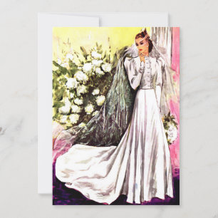 1938 wedding gown print bridal shower invitation