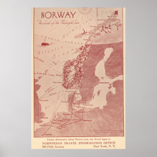 1939 Norway Norwegian Travel Information Office NY Poster
