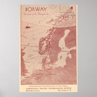 1939 Norway Norwegian Travel Information Office NY Poster