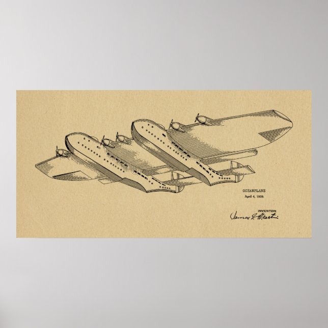 1939 Ocean Aeroplane Patent Art Drawing Print (Front)