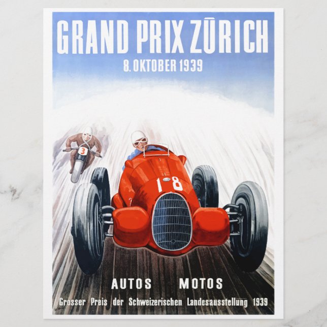 1939 Zurich Grand Prix Racing Poster (Front)