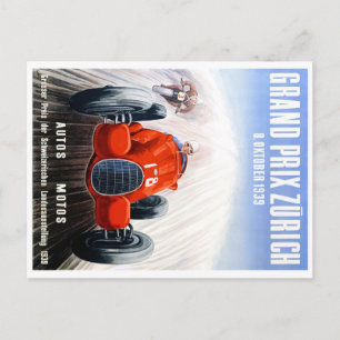 1939 Zurich Grand Prix Racing Poster Postcard