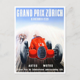 1939 Zurich Grand Prix vintage racing Postcard