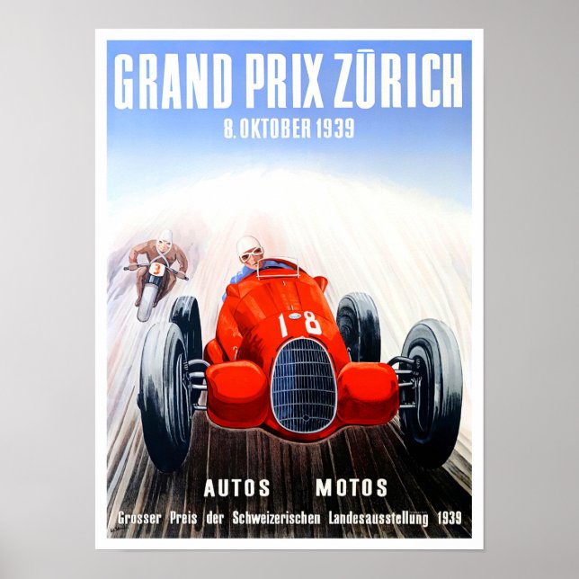1939 Zurich Grand Prix vintage racing Poster (Front)