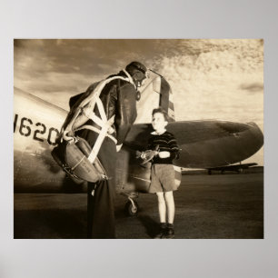 1940 American military pilot and young boy Poster