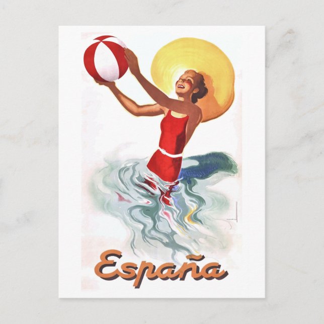 1940 Spain Beach Travel Poster Postcard (Front)