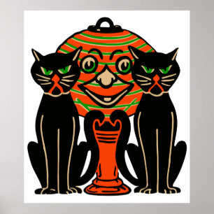 1940 Vintage Halloween Black Cats Poster
