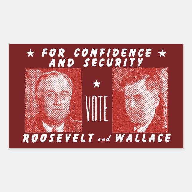 1940 Vote Roosevelt + Wallace, red Rectangular Sticker (Front)