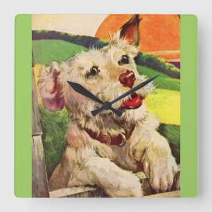 1940s adorable terrier dog square wall clock