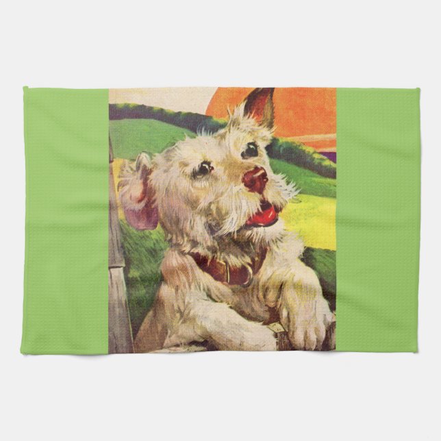 1940s adorable terrier dog tea towel (Horizontal)