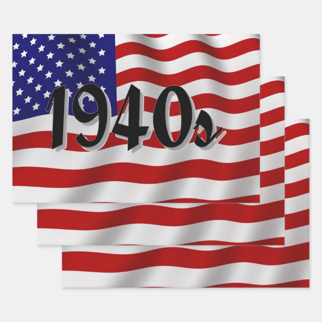 1940s American Flag Wrapping Paper Sheet (Set)