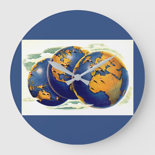 1940s as the world turns three views of earth large clock (Front)