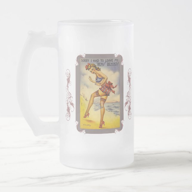 1940s Bathing Beauty Funny Frosted Beer Mug (Left)
