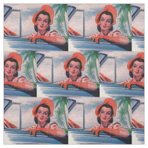1940s beautiful woman in car fabric
