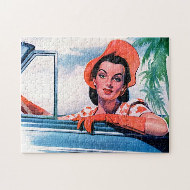1940s beautiful woman in car jigsaw puzzle (Horizontal)